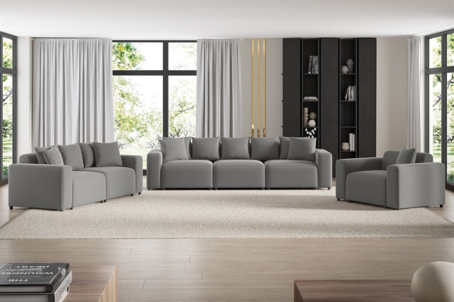 Sofaset Designersofas MEGAN 3-2-1 in Stoff Salvador Grau Bild 1