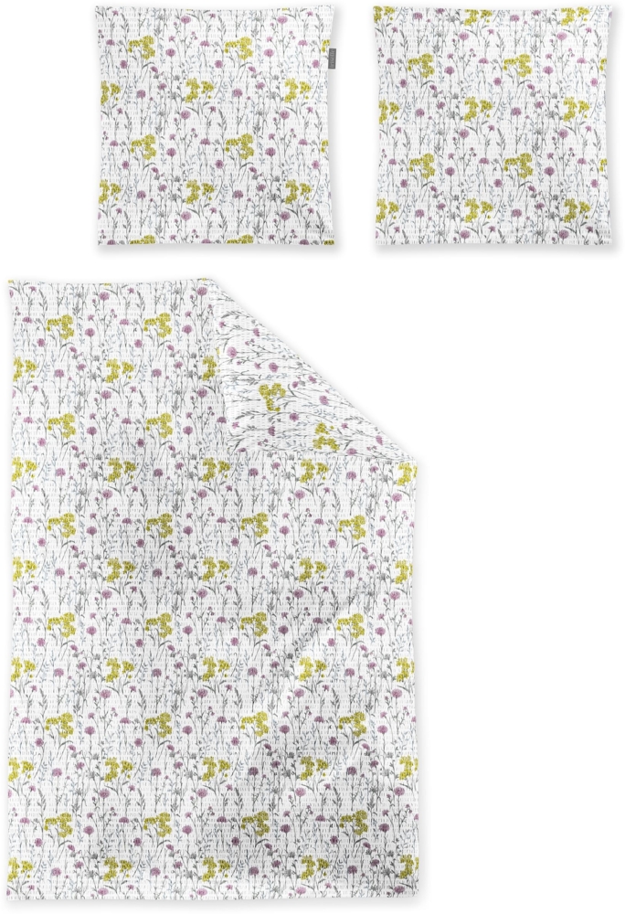 Irisette Seersucker Bettwäsche Easy 8606-90 Blumen Gelb Rosa 135x200 Bild 1
