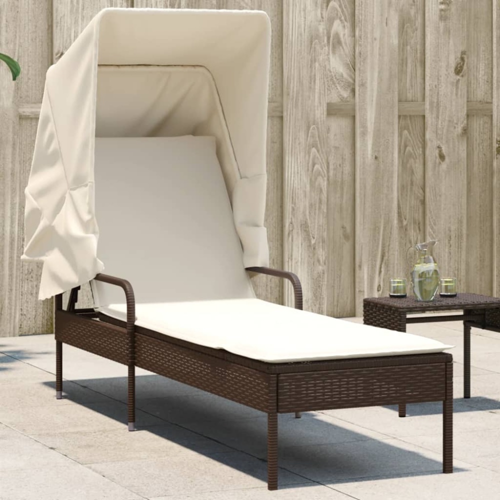 vidaXL Sonnenliege mit Dach Braun Poly Rattan 368189 Bild 1