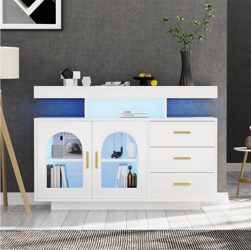 autolock Sideboard LED-Sideboard-Buffetschrank, 120 cm großer Kaffeebarschrank, Schubladenschrank, Sideboard Wohnzimmer, Hochglanz-Küchenschrank Bild 1