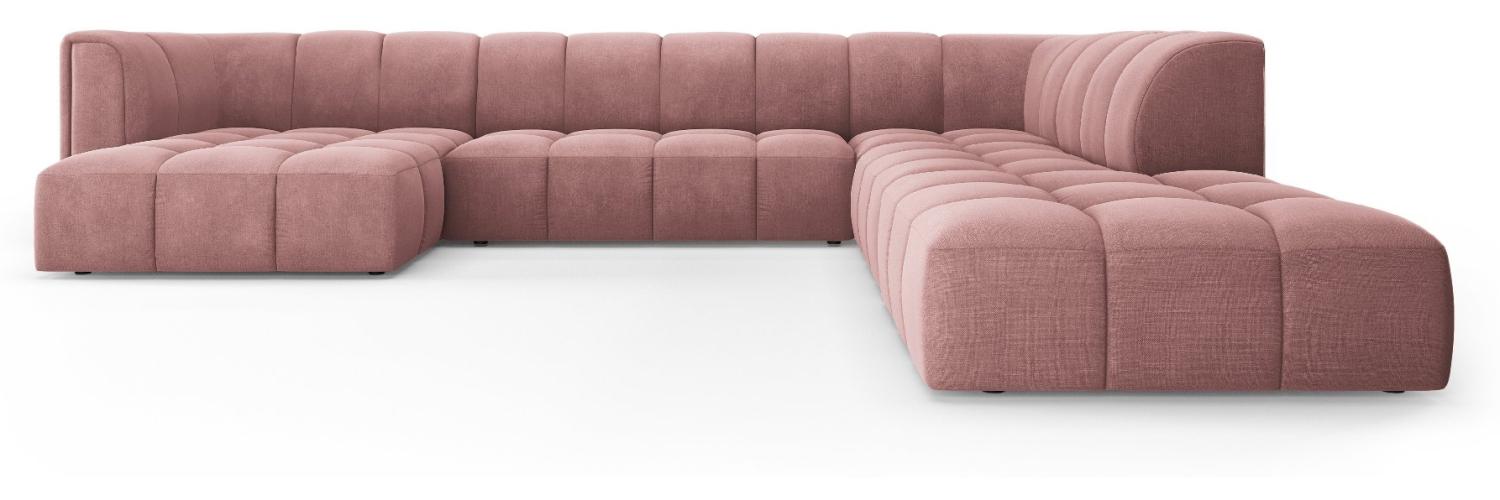 Micadoni Modulares Panorama Ecksofa Serena 7-Sitzer Strukturierter Stoff, Rosa Bild 1