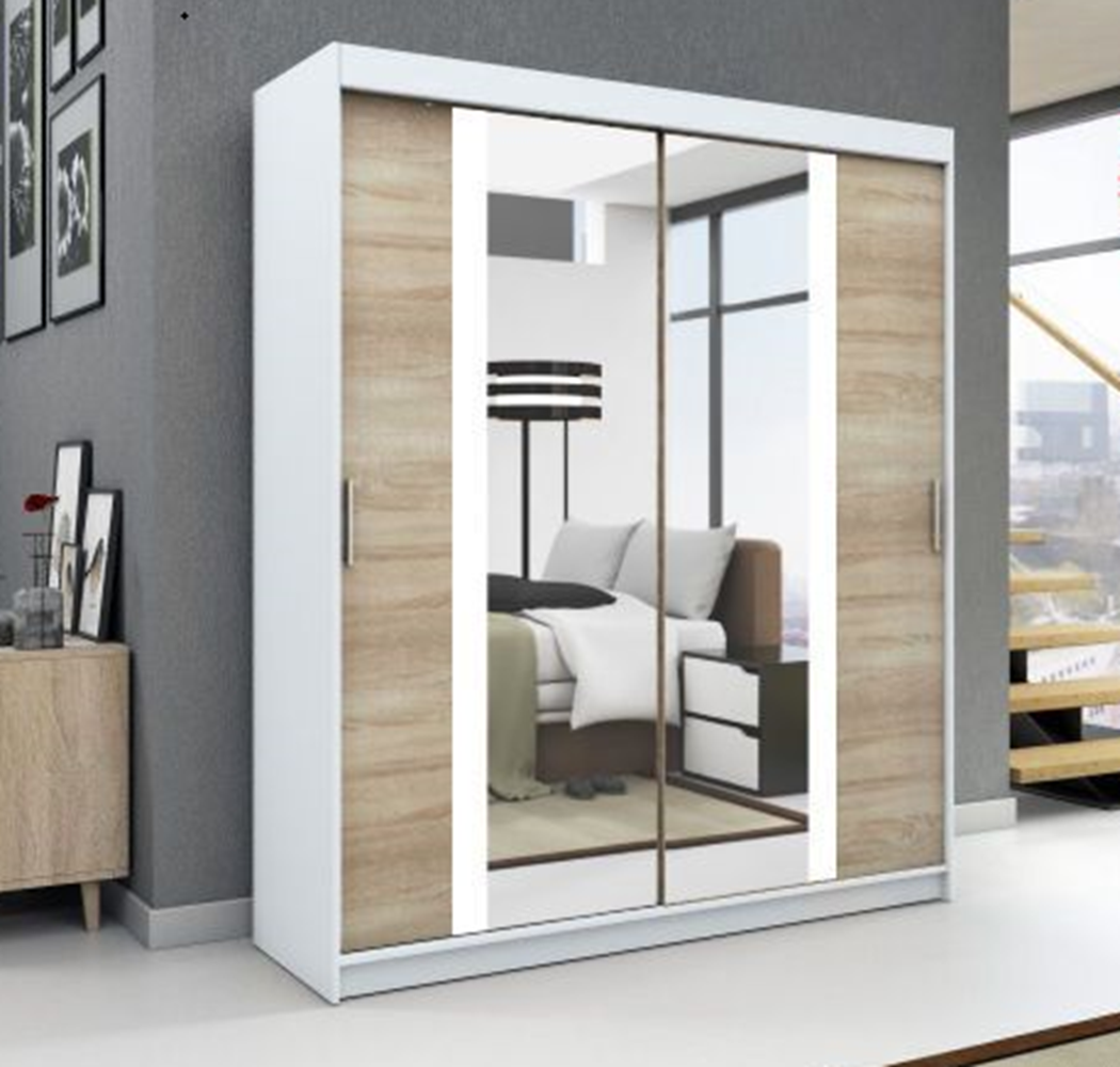 Schwebetrenschrank BRUNI 2-trig Schrank 120 cm (mit Spiegel) Farbe: Wei , sonoma Bild 1