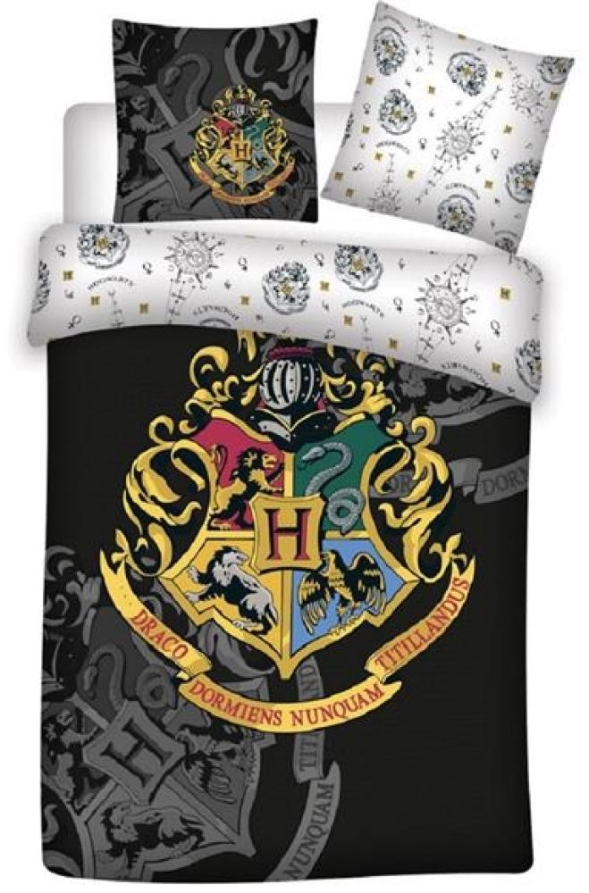 Harry Potter Bettwäsche 135x200 · 100% Baumwolle · Teenager Bettwäsche Set 2-teilig · Wappen Schwarz Gold Bild 1