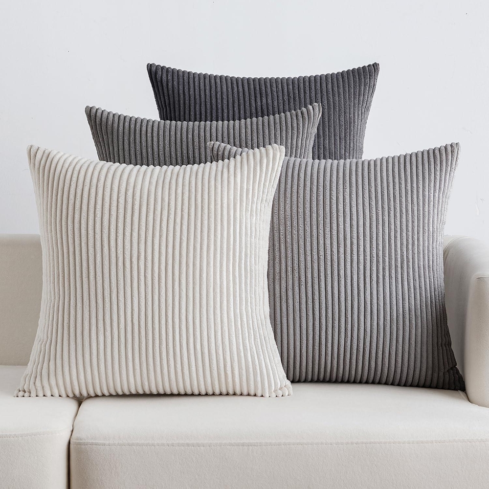 4er Set Kissenbezüge Kordsamt 50x50cm Deko Dunkelgrau Sofa Schlafzimmer Bild 1