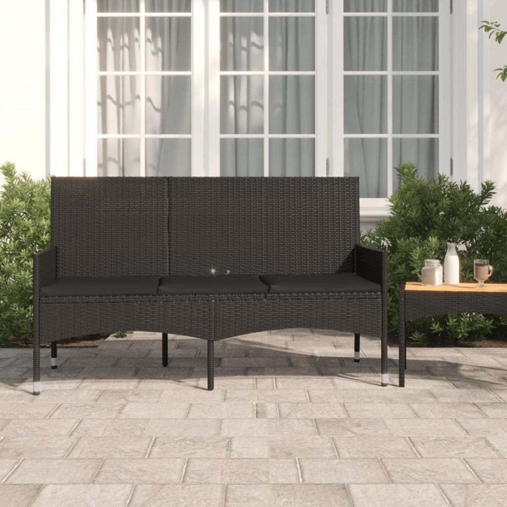 vidaXL Gartenbank 3-Sitzer mit Kissen Schwarz Poly Rattan 319494 Bild 1