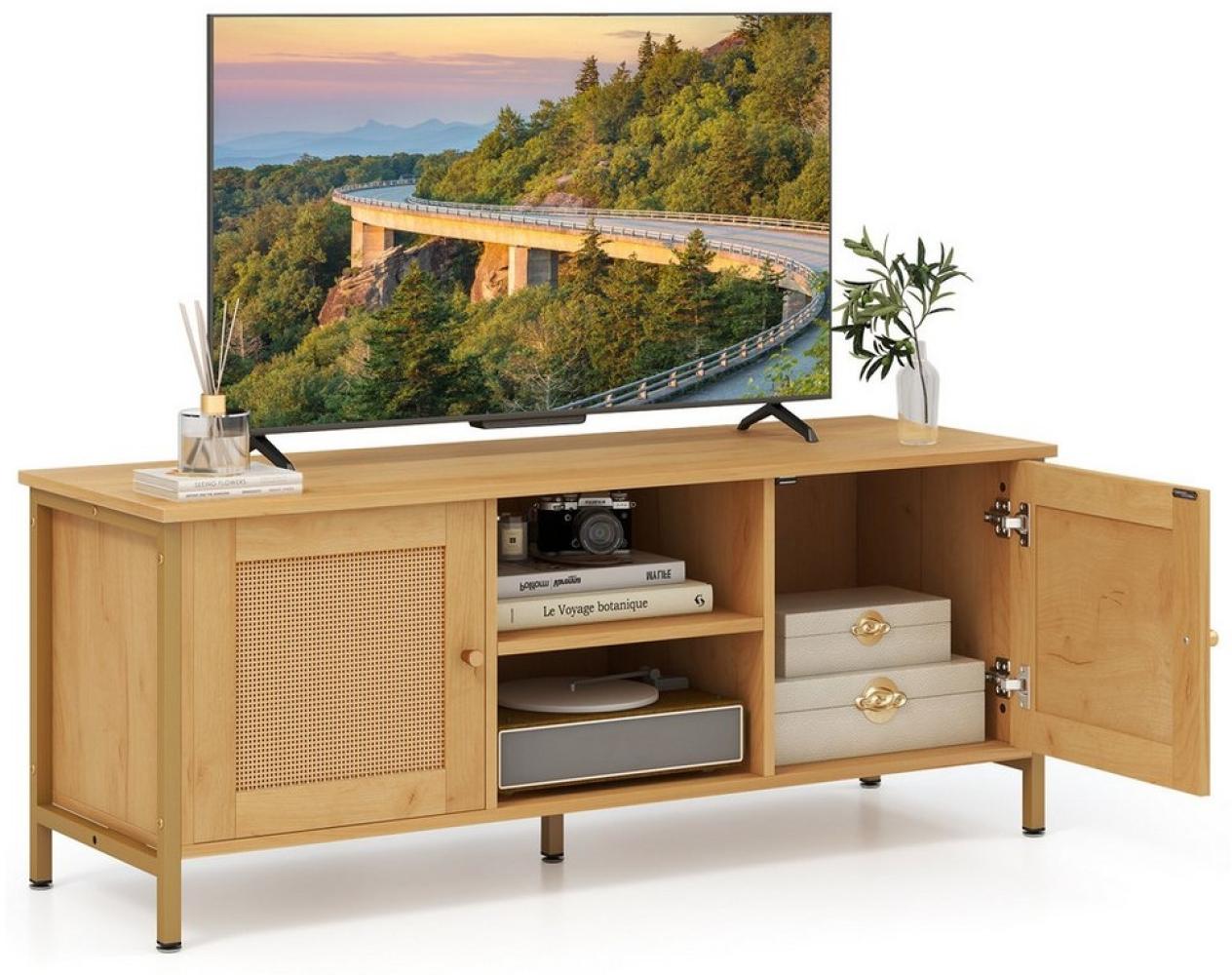 COSTWAY TV-Schrank mit 2 Türen aus Rattan & Fächern,Holz,120x40x48cm Bild 1