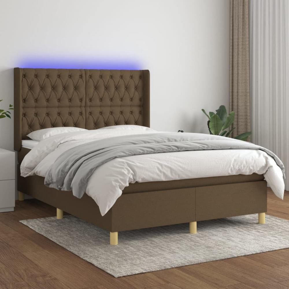 vidaXL Boxspringbett mit Matratze & LED Dunkelbraun 140x190 cm Stoff, Härtegrad: H2 [3139112] Bild 1