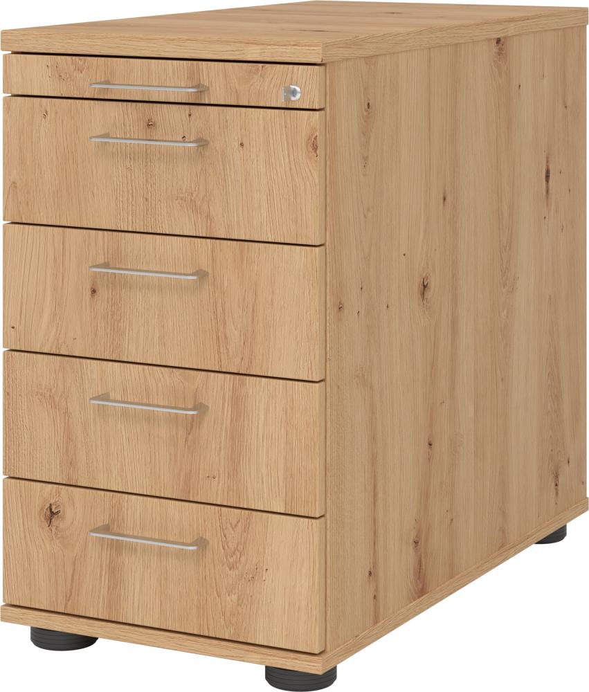 bümö Schreibtisch Schrank abschließbar, Schubladenschrank Holz in Asteiche, Container mit Schubladen - Schubladen Schrank Büro, Schreibtisch Container od. Schreibtisch Kommode mit Bügelgriffe, SC50-R-R-BS Bild 1