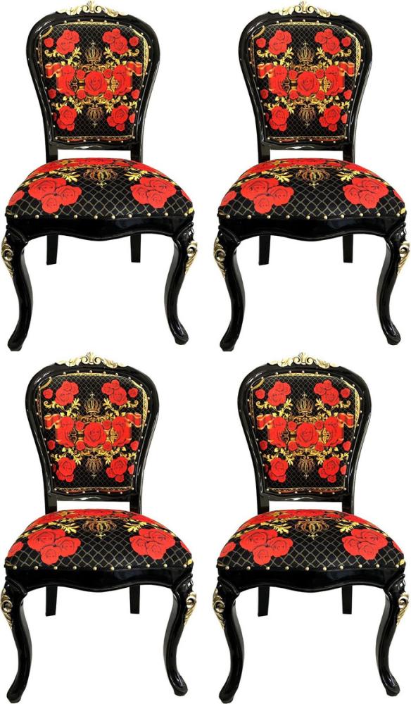 Pompöös by Casa Padrino Luxus Barock Esszimmerstühle Roses Schwarz / Rot / Gold - Esszimmer Set - 4 Pompööse Barock Stühle designed by Harald Glööckler Bild 1