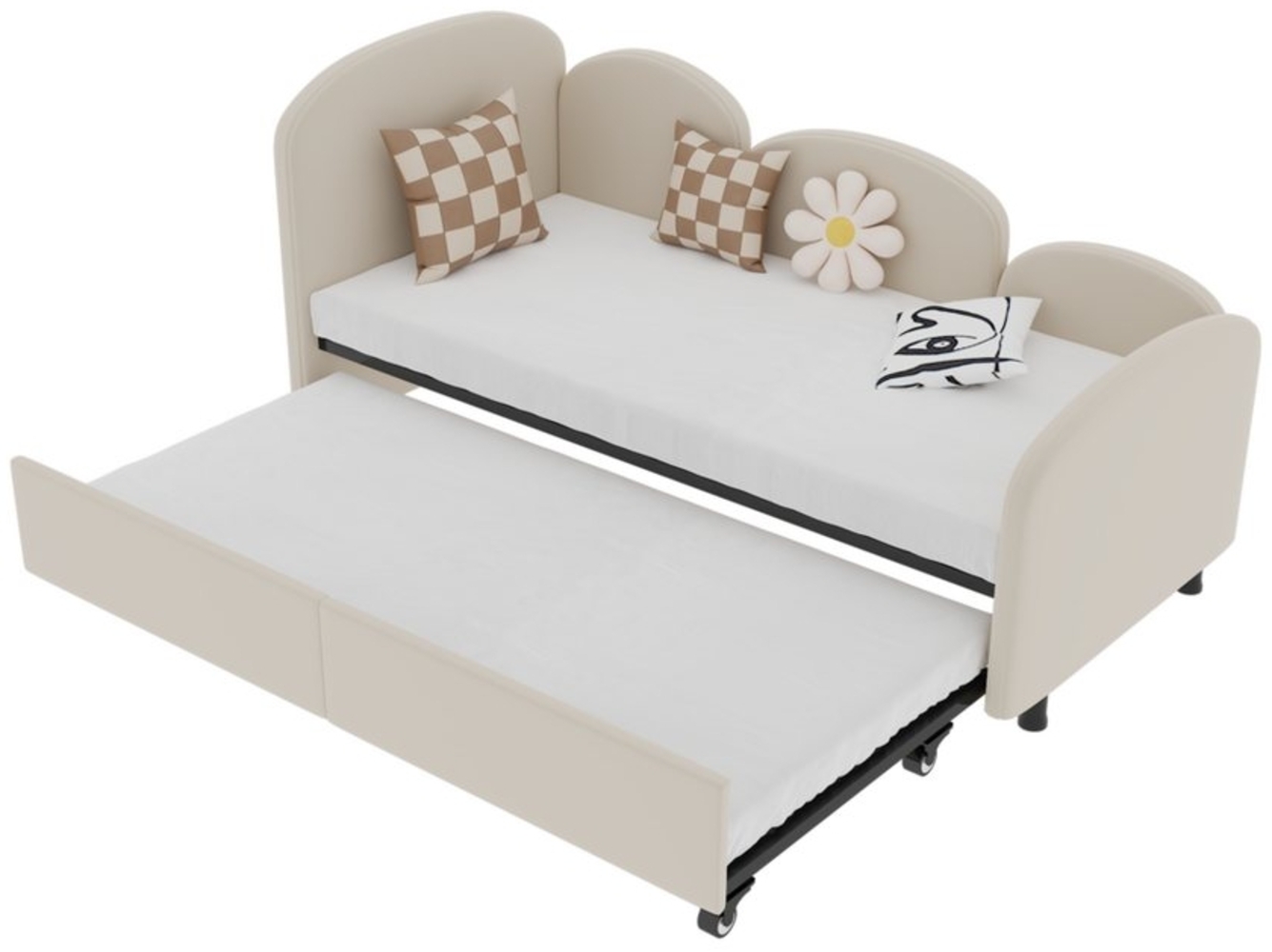 MODFU Polsterbett Kinderbett Einzelbett Daybett Tagesbett Schlafsofa Jugendbett (Samt gepolstertes Stauraumbett in Blumenform mit Schubladen – Sicheres und praktisches Kindertagesbett für Kinderzimmer und Wohnzimmer, 90x200 cm), Ohne Matratze Bild 1