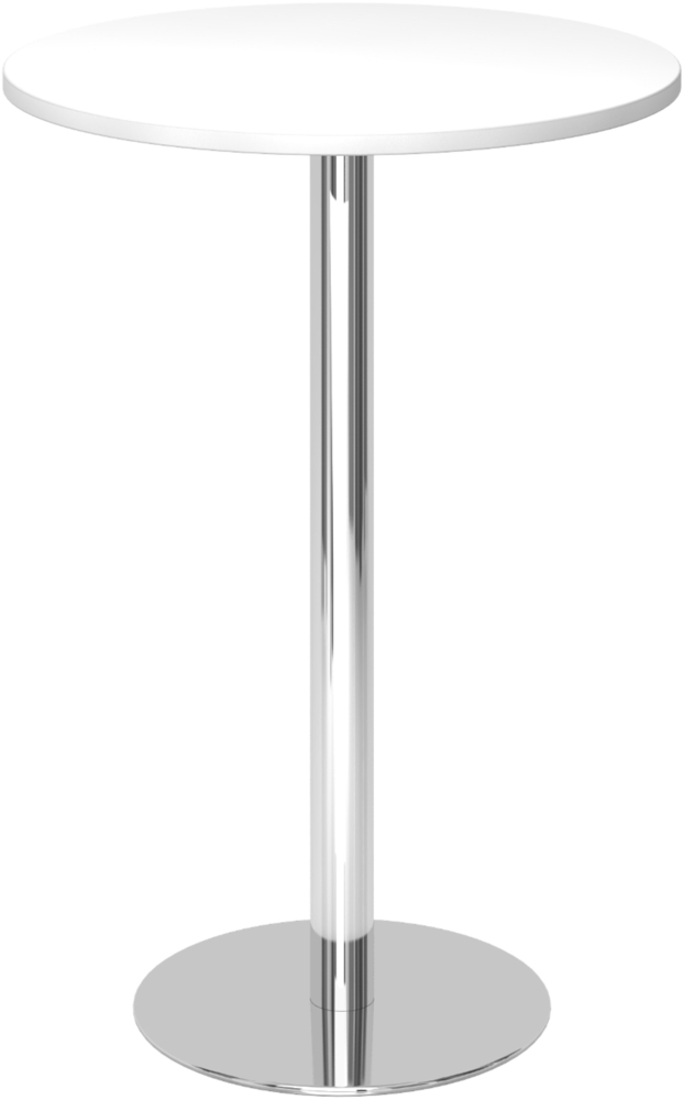 bümö Stehtisch Büro, Bistrotisch rund 80 x 80 cm - Bartisch weiss, Stehtisch Holz-Platte, Säule aus Metall verchromt, Buffettisch, Säulentisch, Partytisch, Thekentisch, Hochtisch, Barmöbel, STH08-W-C Bild 1