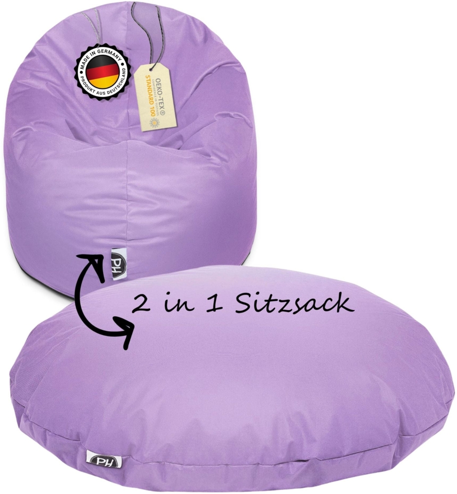 PATCH HOME 2 in 1 Sitzsack Sessel – Ø100 cm – Flieder, bequemer Sitzsack aus Luxus-Polyester-Gewebe, bereits befüllt Bild 1