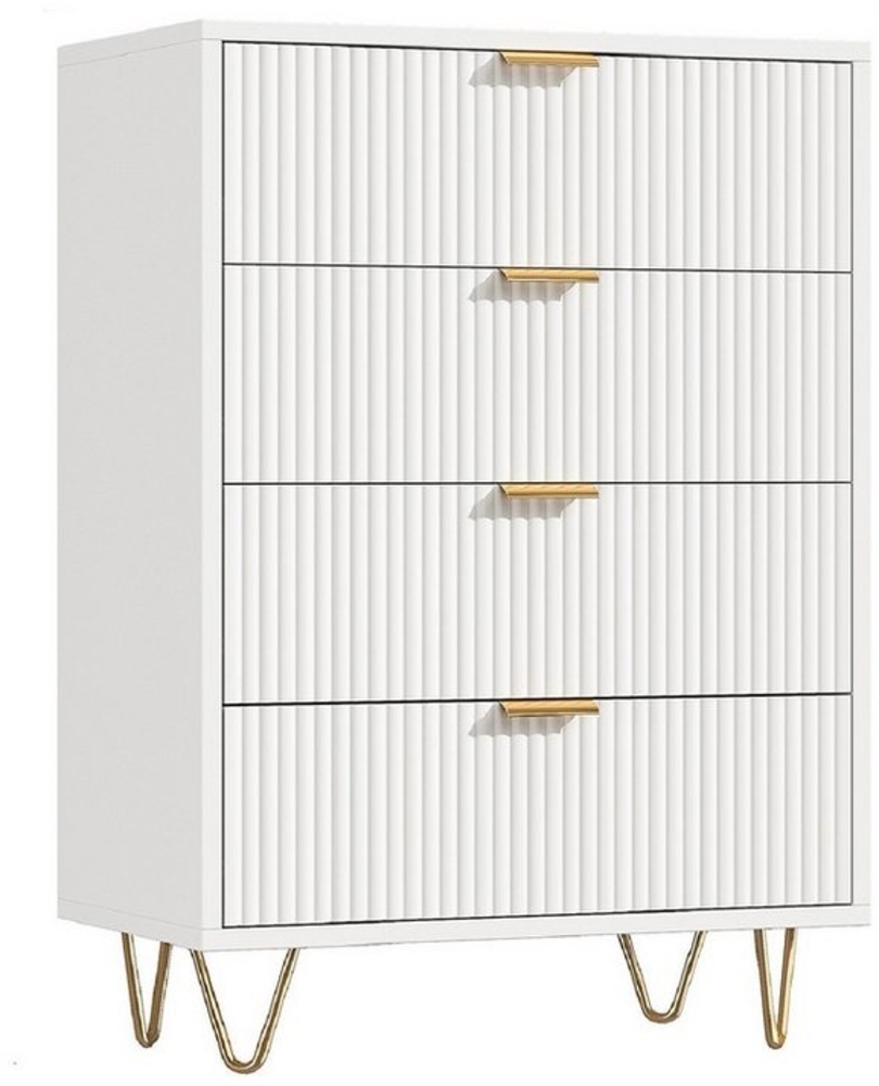 FUROKOY Kommode (Weiß Sideboard Schrank Highboard mit 4 Schubladen und Metallbeinen), Schmal kommode für Schlafzimmer, Wohnzimmer, Flur, 60 x 34 x 91 cm Bild 1