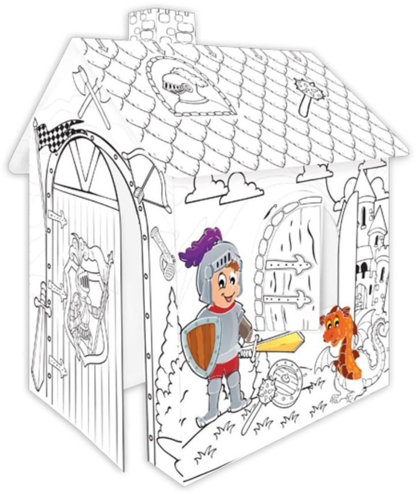 Mochtoys 11123 Malhaus Ritter, Spielhaus, Kartonhaus mit Türe 78 x 67 x 99 cm weiß Bild 1