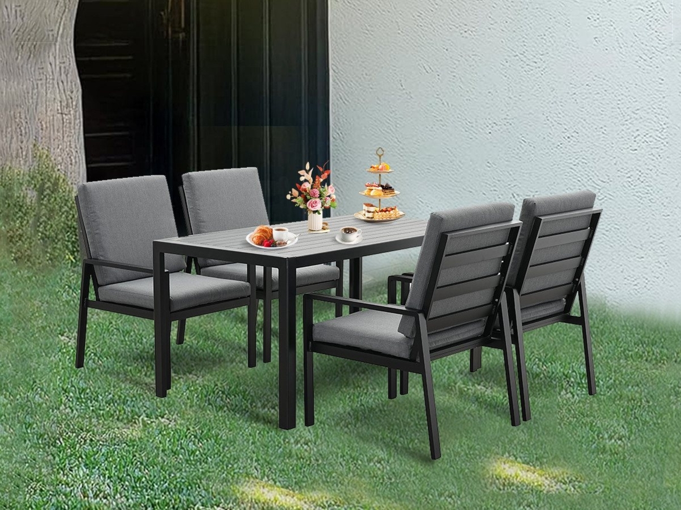 MeXo Gartenlounge-Set Garten Essgruppe Aluminium für 4 Personen, (wetterfest Terrassenmöbel Set, 5-tlg, 4 x Gartenstühle, 1 x Esstisch, Polywood Tischplate), Gartenmöbel Set Alu, Outdoor Sitzgruppe für Garten, Balkon & Terrasse Bild 1