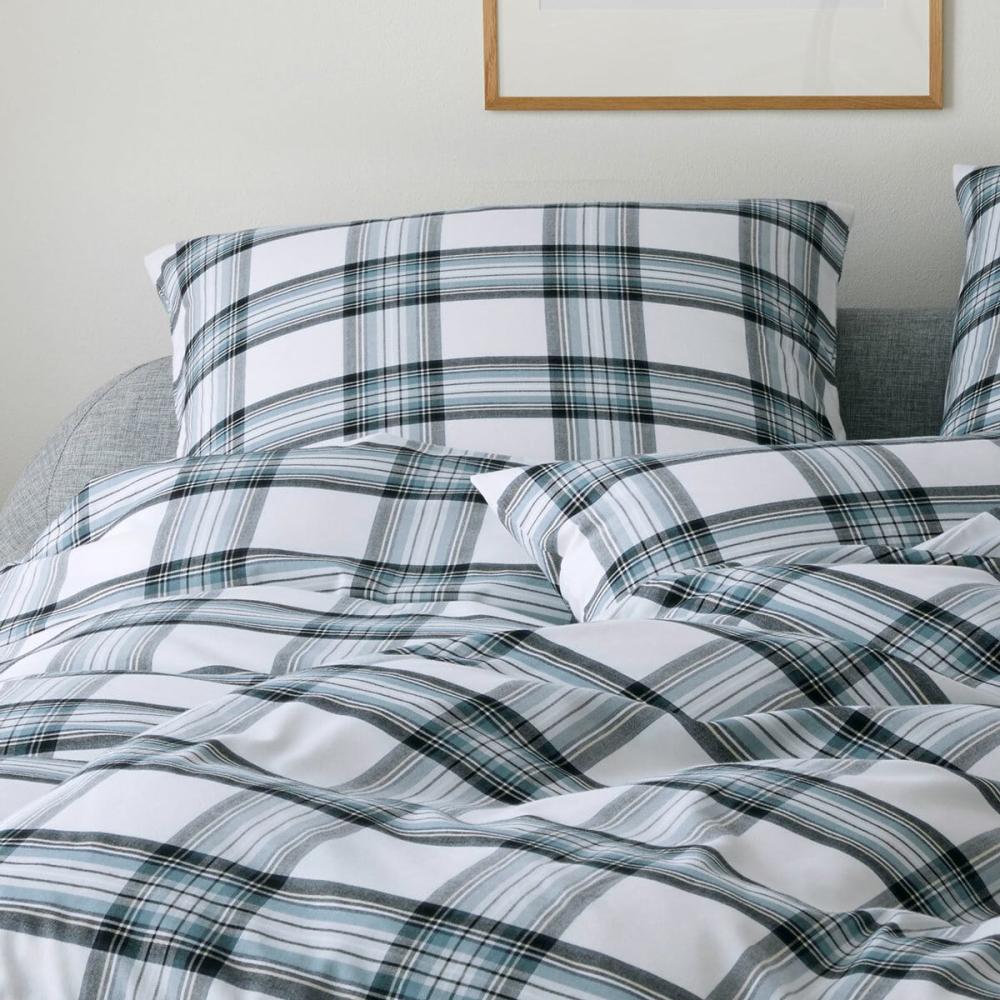 elegante Soft-Flanell Bettwäsche Westminster smoke blue | Kissenbezug einzeln 40x80 cm Bild 1