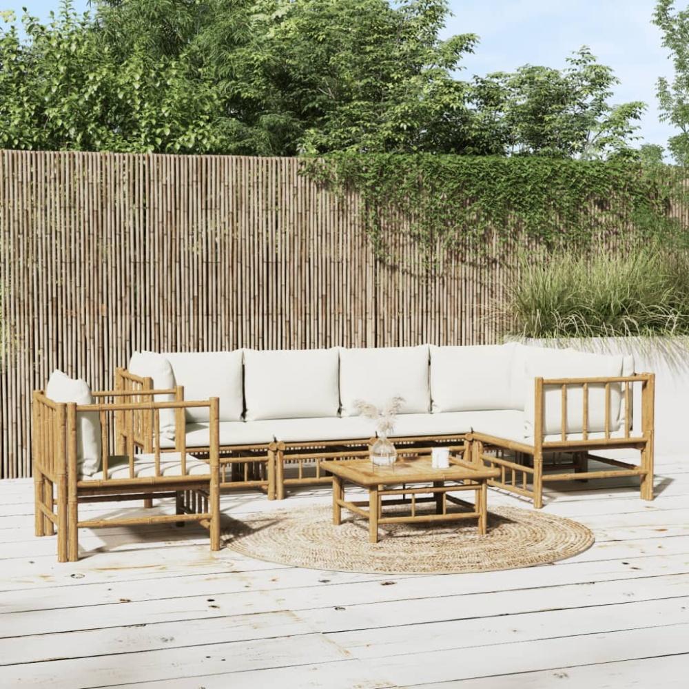 vidaXL 7-tlg. Garten-Lounge-Set mit Cremeweißen Kissen Bambus 3155205 Bild 1