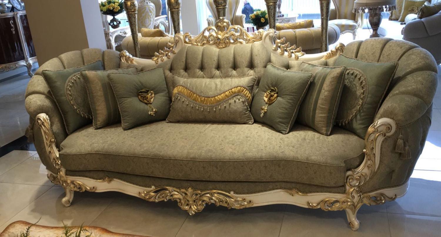 Casa Padrino Luxus Barock Wohnzimmer Sofa Grün / Weiß / Gold - Handgefertigte Barock Wohnzimmer Möbel - Edel & Prunkvoll Bild 1