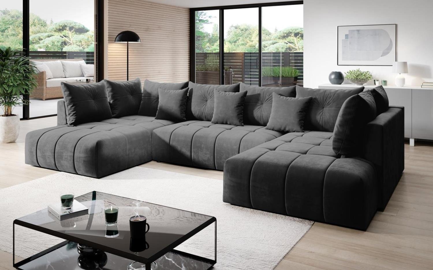 Furnix Wohnlandschaft CALVANI XXL Polstercouch Schlafsofa in U-Form Bettkasten und Kissen, großzügige Abmessungen, hochwertige Materialien Bild 1