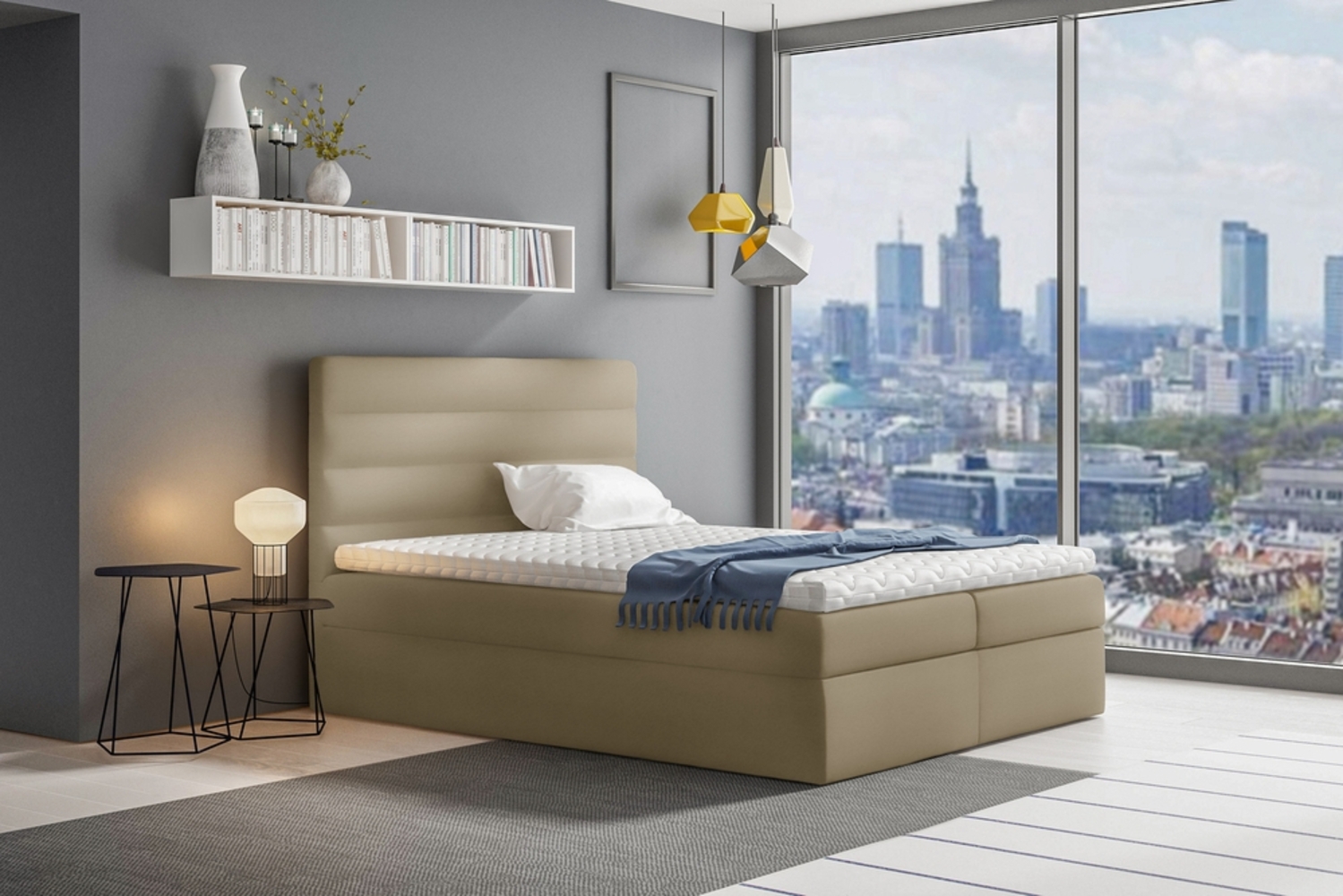 99rooms Adelasia Boxspringbett Velours JASMINE Creme 200 x 200 cm Bild 1