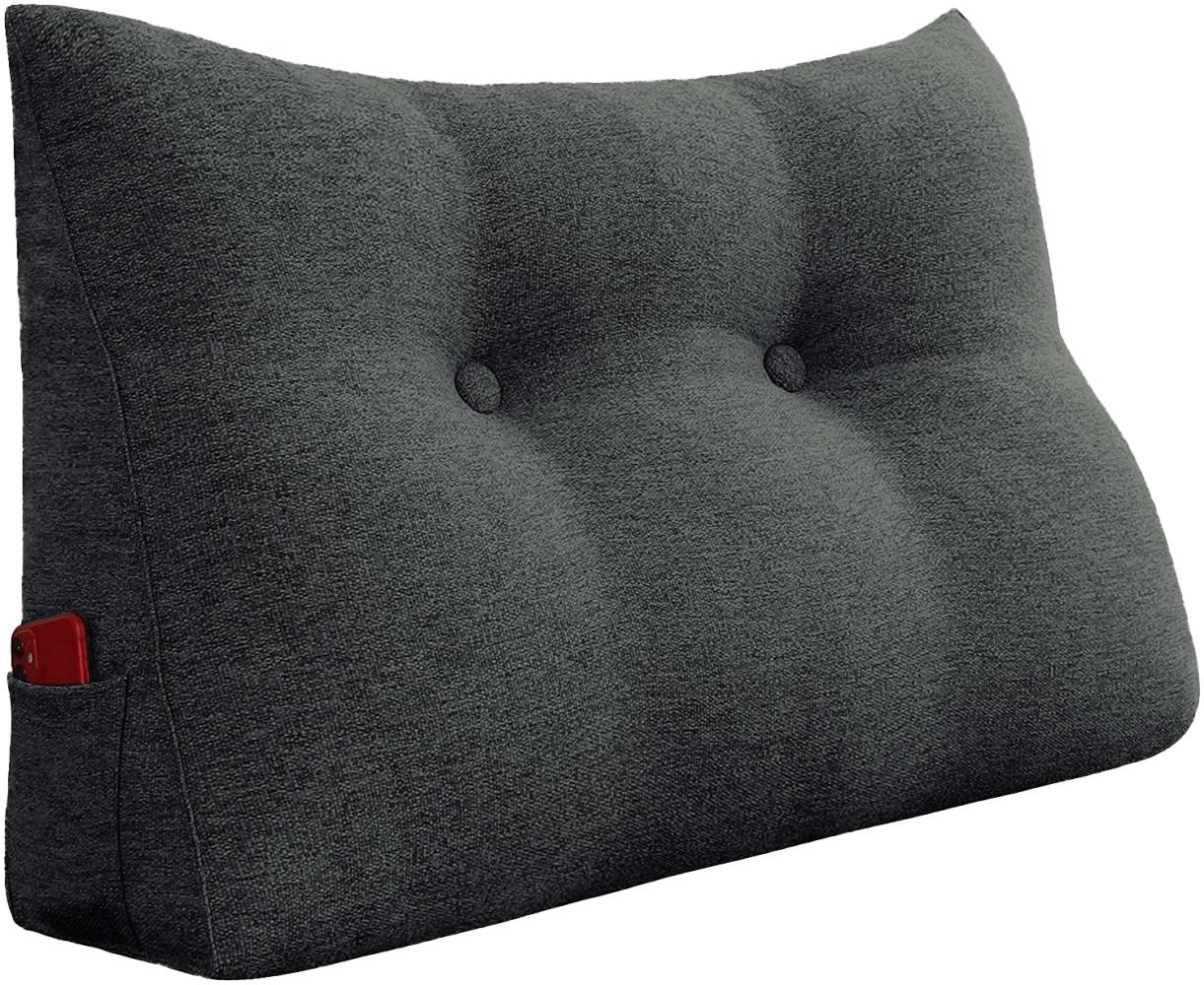 VERCART Großes Keilkissen, Langes Lesekissen, Bettruhe Rückenkissen, Dreieckiges Liegekissen, Dekoratives Kopfteilkissen für Tagesbett oder Tiefes Sofa, Leinenmischung Anthrazit-Esche, 80cm Bild 1