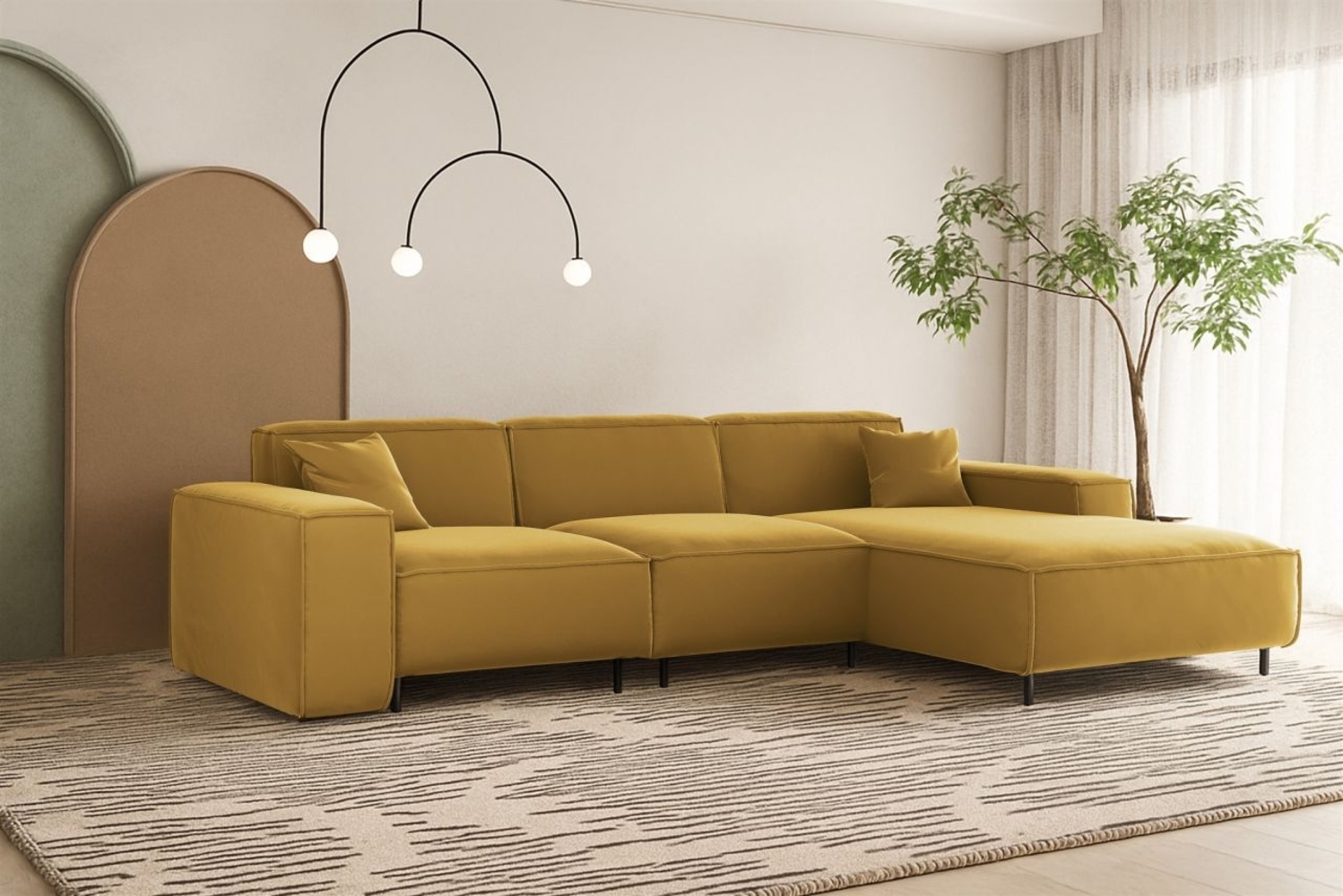 Ecksofa Designersofa GLORIA in Stoff Tiffani Honiggelb Ottomane Rechts Bild 1