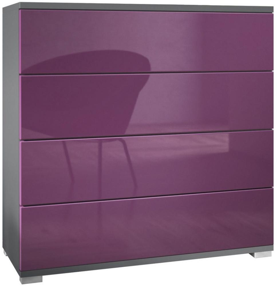 Vladon Kommode Pavos V3 (Sideboard, mit 4 Schubladen), Anthrazit matt/Brombeer Hochglanz (76 x 76 x 35 cm) Bild 1