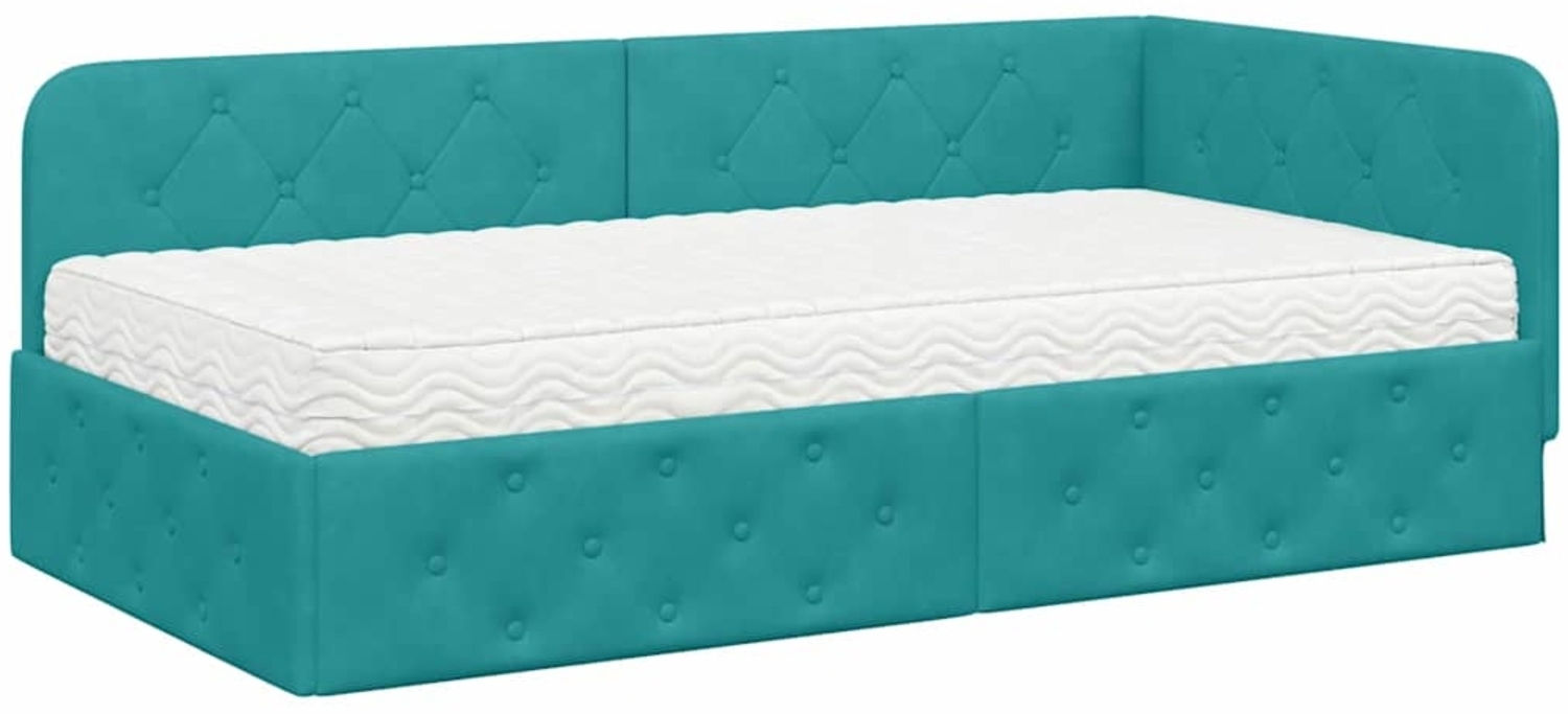 vidaXL Eckbettgestell mit Matratze Türkis 90x200 cm Samt 3394090 Bild 1