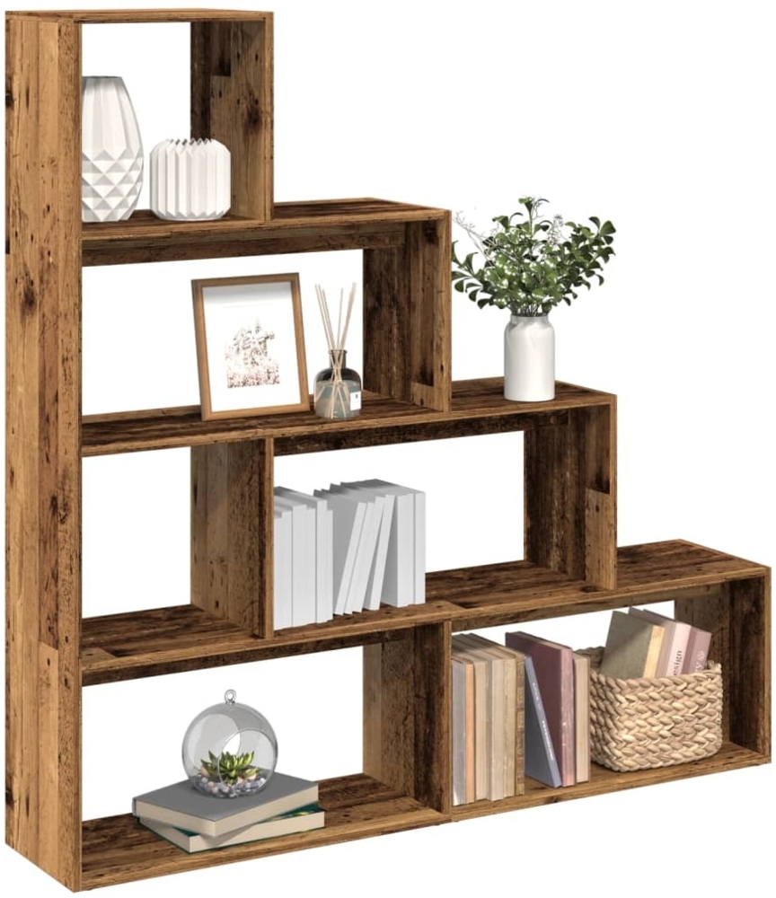 vidaXL Raumteiler-Bücherregal 4 Stufen Altholz-Optik 143,5x29x143,5 cm 858001 Bild 1