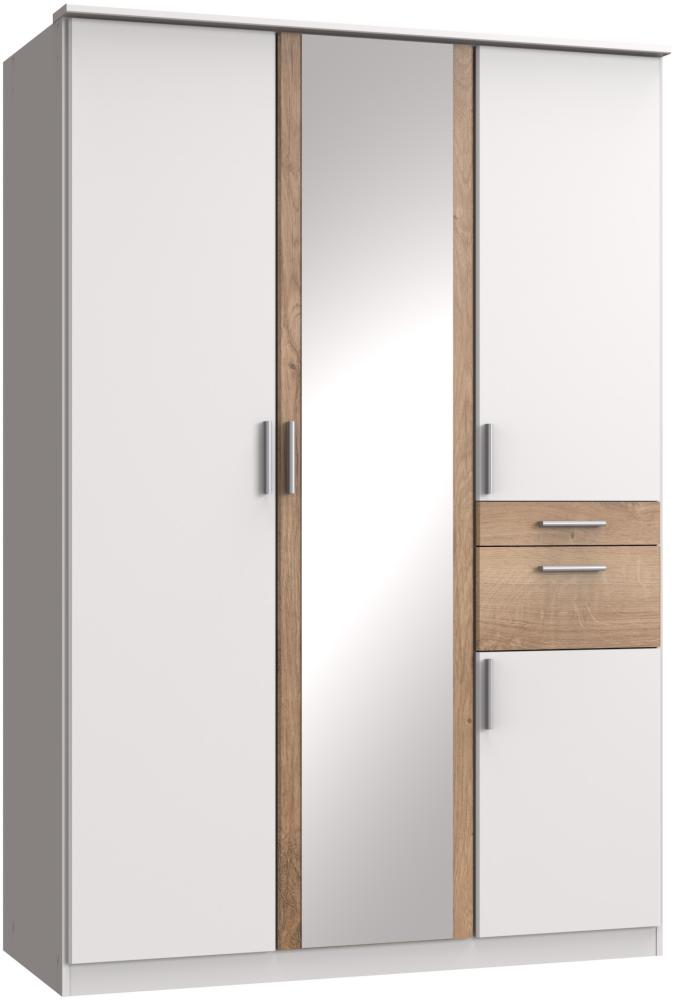 Kleiderschrank >Kalindi II< in Weiß Plankeneiche - 135x198x58cm (BxHxT) Bild 1