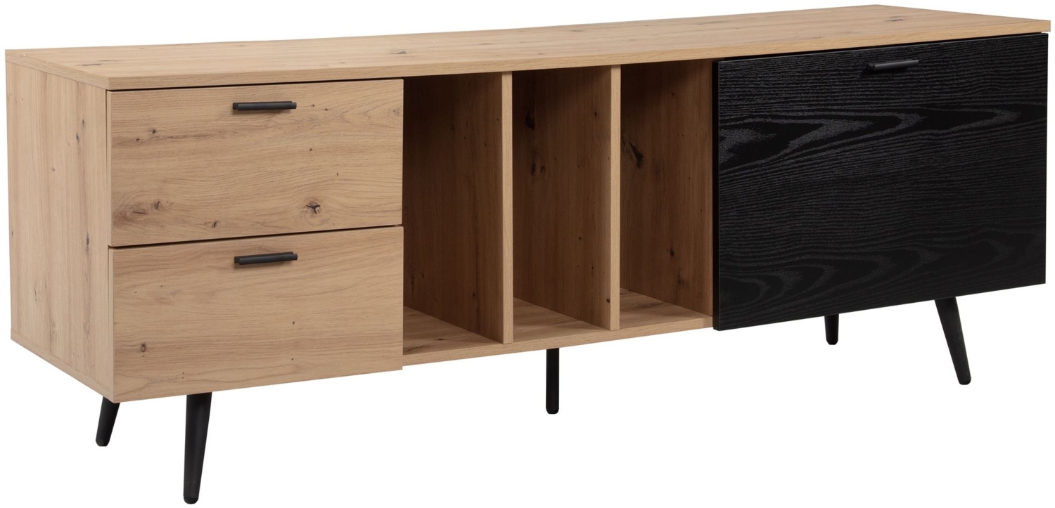 Lowboard Eiche-Dekor Schwarz 150 x 55 x 40 cm Design TV-Kommode Modern, TV-Schrank Hoch, Fernsehtisch Fernsehschrank mit Tür & Schubladen, Fernsehkommode Wohnzimmer Modern Bild 1