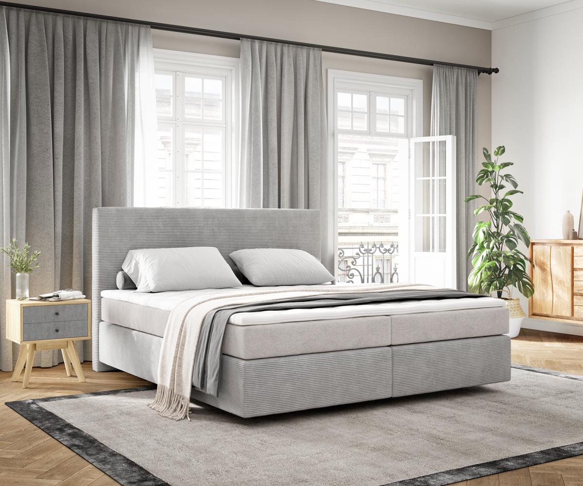 Boxspringbett Dream-Well 180x200 cm Cord Silbergrau mit Taschenfederkernmatratze und Topper Visco Bild 1