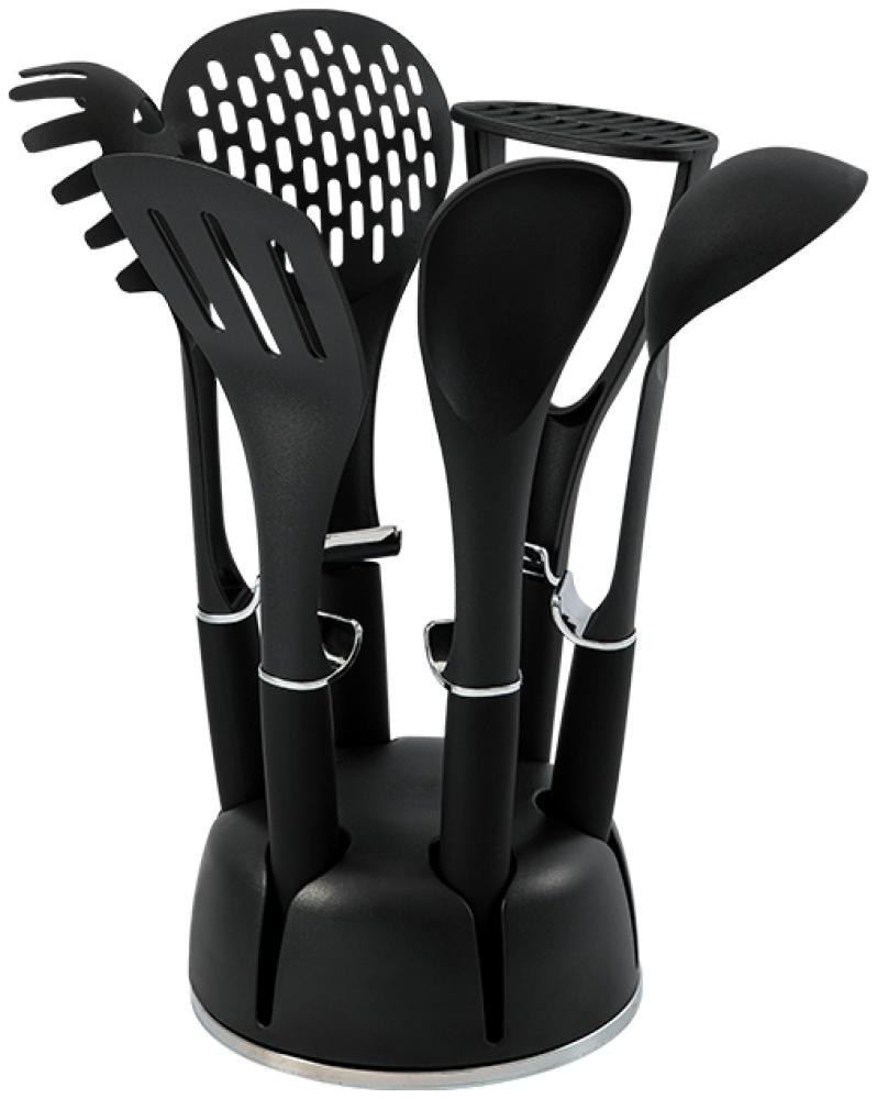 Schäfer 7-tlg. Küchenhelfer-Set Ergonomische Griffe Küchenbesteck Küchenhelfer Küchenutensilien Kochzubehör Set Metallic Schwarz Bild 1