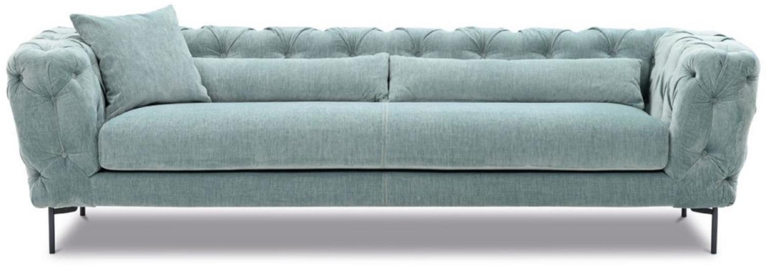 Casa Padrino Luxus Chesterfield 3er Sofa Türkis / Schwarz 258 x 99 x H. 83 cm - Wohnzimmer Sofa - Hotel Sofa - Wohnzimmer Möbel - Chesterfield Möbel - Luxus Möbel - Luxus Einrichtung Bild 1