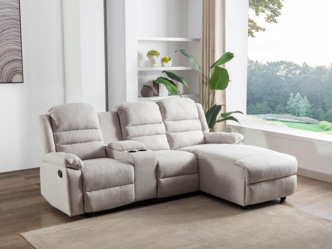 Vente-unique - Ecksofa Relaxsofa - Ecke Rechts - Stoff - Beige - MACEDONIA Bild 1