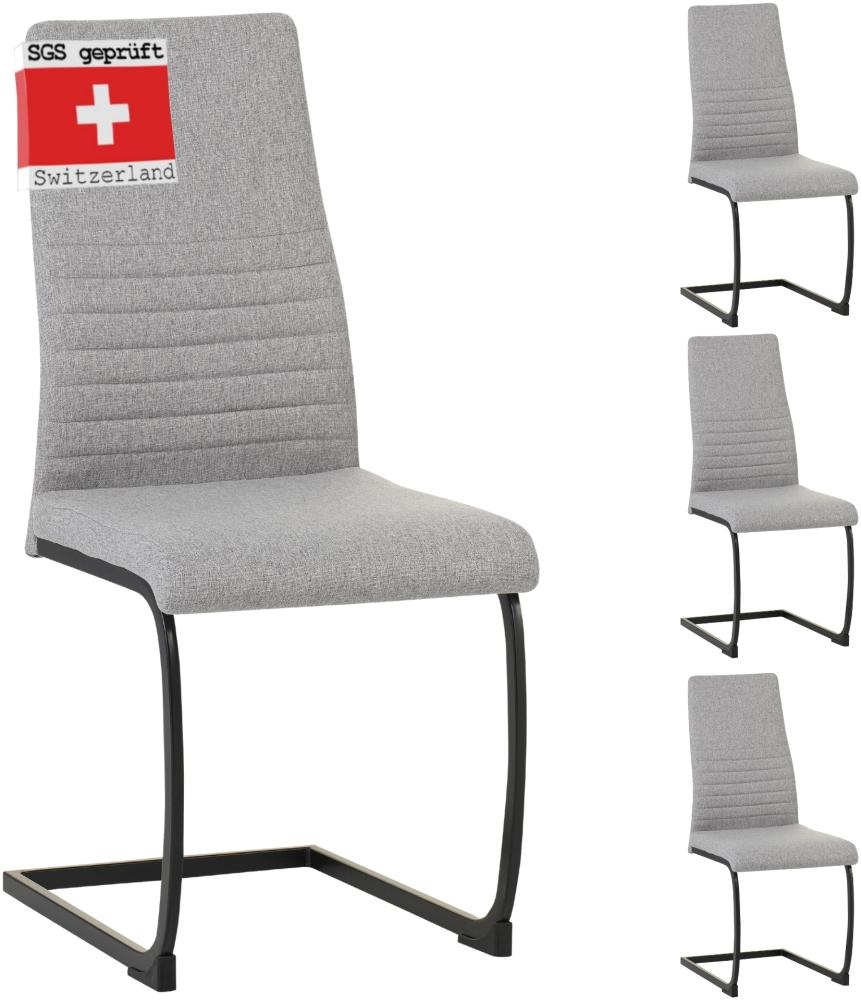 ALBATROS Freischwinger Stuhl TURANO 4er Set, Grau - Esszimmerstuhl Schwingstuhl mit Modernem Design, Stoff-Bezug, Dicke Polsterung - Küchenstuhl, Polster-Stuhl Esszimmer, Esstisch Stuhl Bild 1