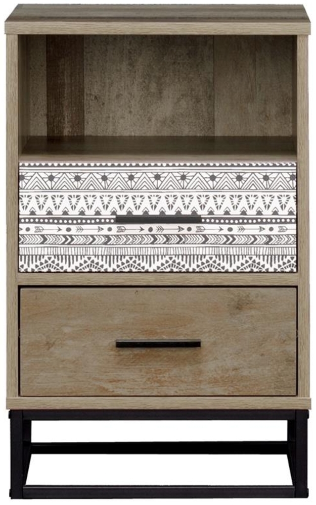 Nachtkommode 39,5x38x62 cm - MDF mit Dekorfolie - 2 Schubladen, 1 offenes Fach Bild 1