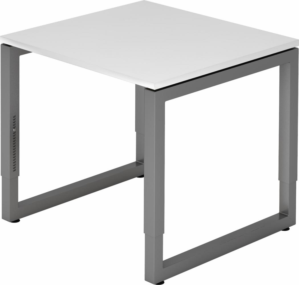 bümö höhenverstellbarer Schreibtisch R-Serie 80x80 cm in weiß, Gestell in Graphit - PC Tisch klein für's Büro manuell höhenverstellbar, Computertisch verstellbar, RS-08-W-G Bild 1