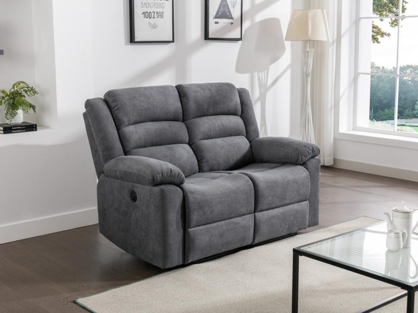 Vente-unique - Relaxsofa 2-Sitzer elektrisch - Stoff - Grau - BUROLO Bild 1