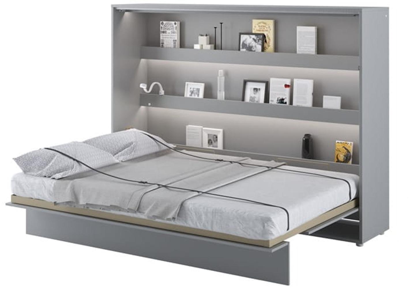 MEBLINI Schrankbett Bed Concept - BC-04 - 140x200cm Horizontal - Grau Matt mit Matratze - Wandbett mit Lattenrost - Klappbett mit Schrank - Wandklappbett - Murphy Bed - Bettschrank Bild 1