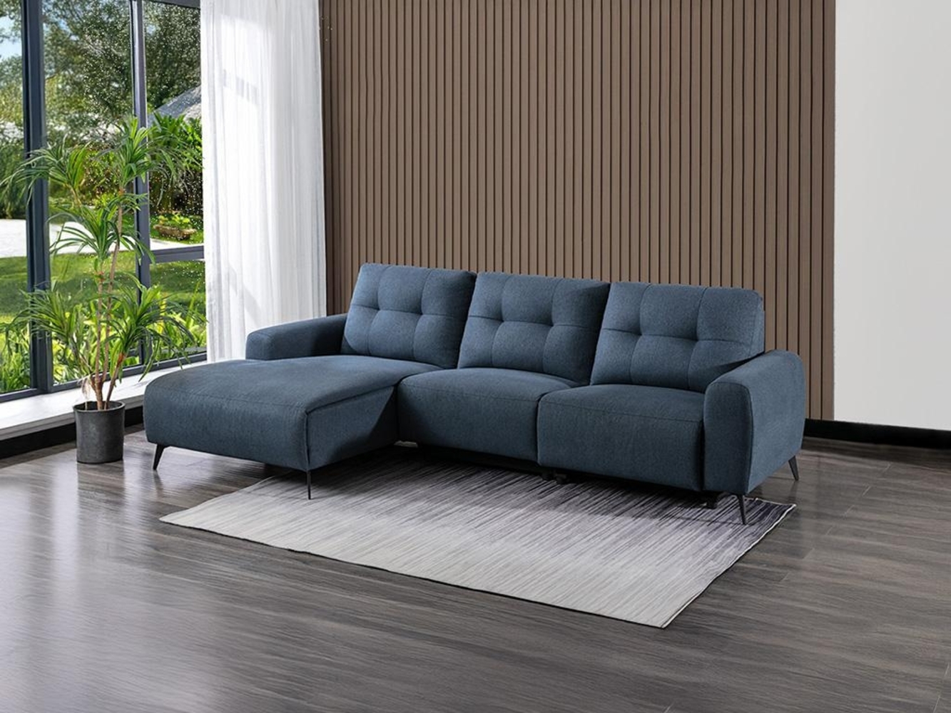 Vente-unique - Relaxsofa Ecksofa - Ecke Links - Melierter Stoff - Blau - NERUDA Bild 1