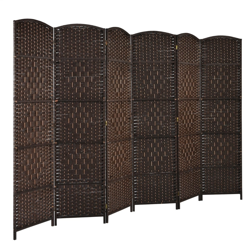 6 TLG. Trennwand mit Papierfaser & Pappelholzrahmen Klappbarer Raumteiler Paravent Braun Bild 1