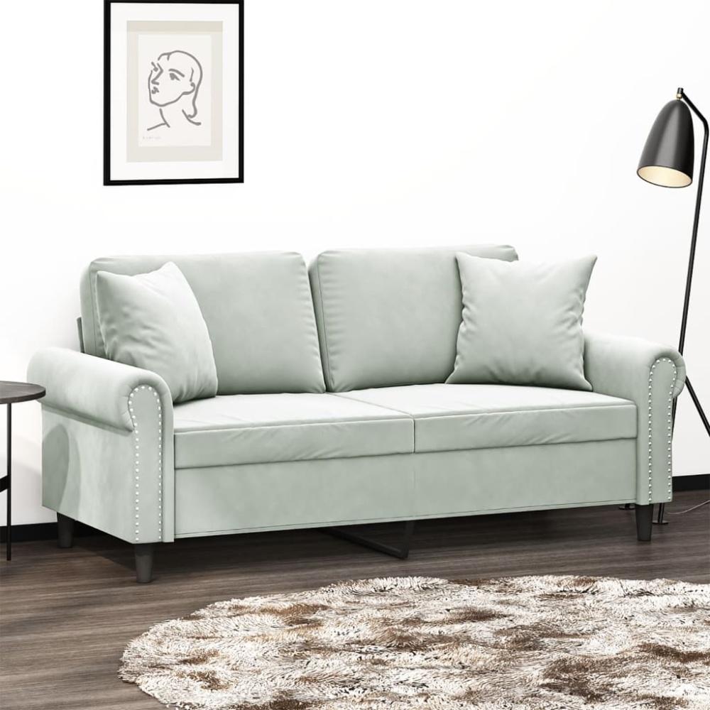 vidaXL 2-Sitzer-Sofa mit Zierkissen Hellgrau 140 cm Samt 3200945 Bild 1