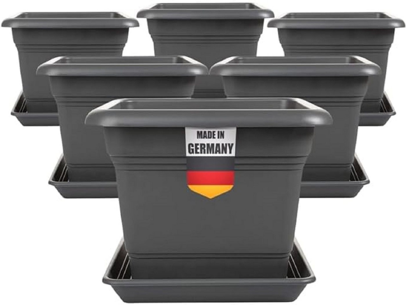 SUSTANIA Blumentopf Pflanzkübel Groß Außen mit Untersetzer (40x40 cm Anthrazit), Blumentopf Gross für Garten und Terrasse Bild 1