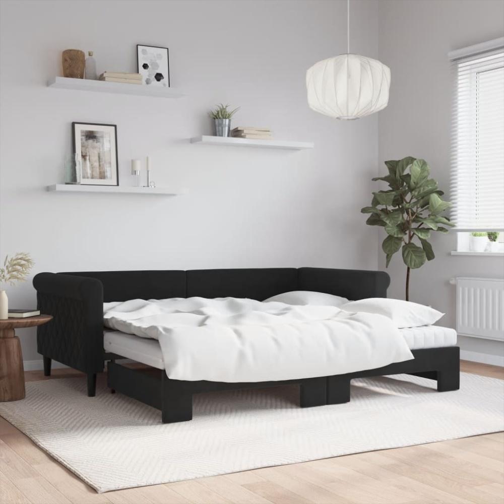 vidaXL Tagesbett Ausziehbar mit Matratzen Schwarz 90x190 cm Samt Bild 1