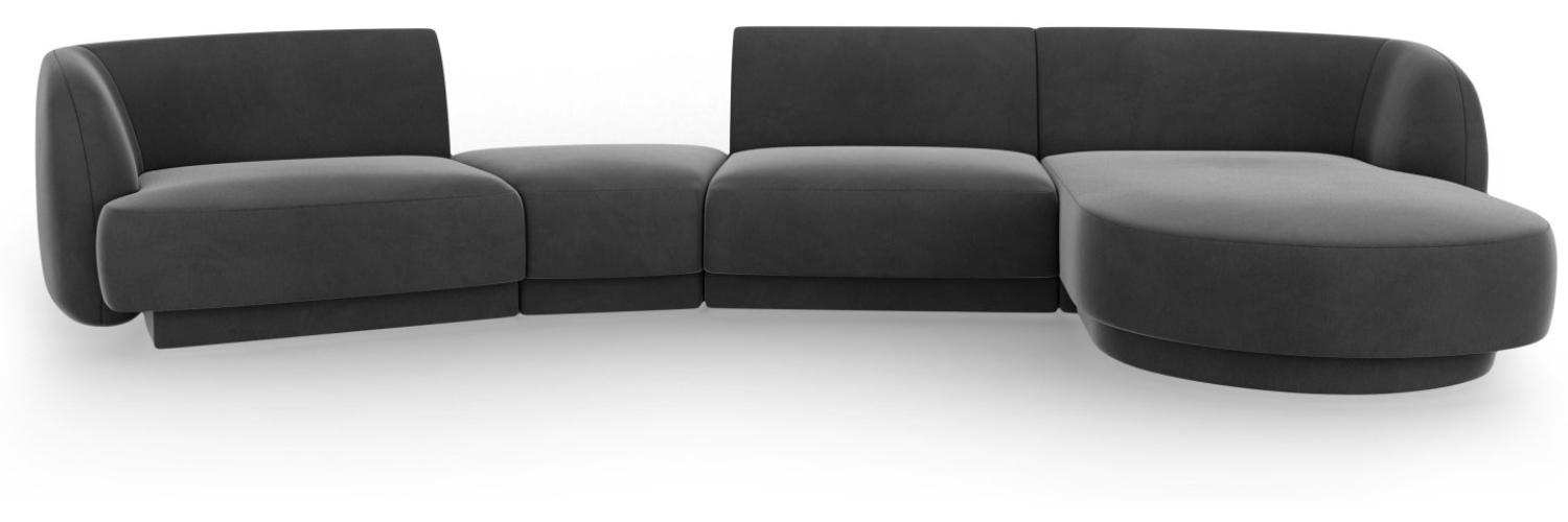 Micadoni Modulares Sofa Miley mit Recamiere 4-Sitzer Rechts Samtstoff Grau Bild 1