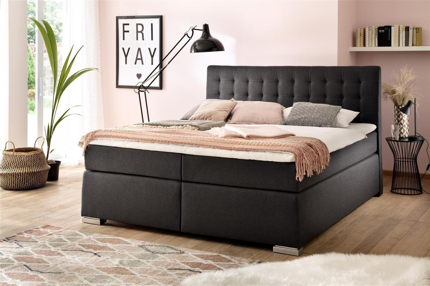 Boxspringbett >Lenno< in Anthrazit aus Stoffbezug - 182x118x211cm (BxHxT) Bild 1