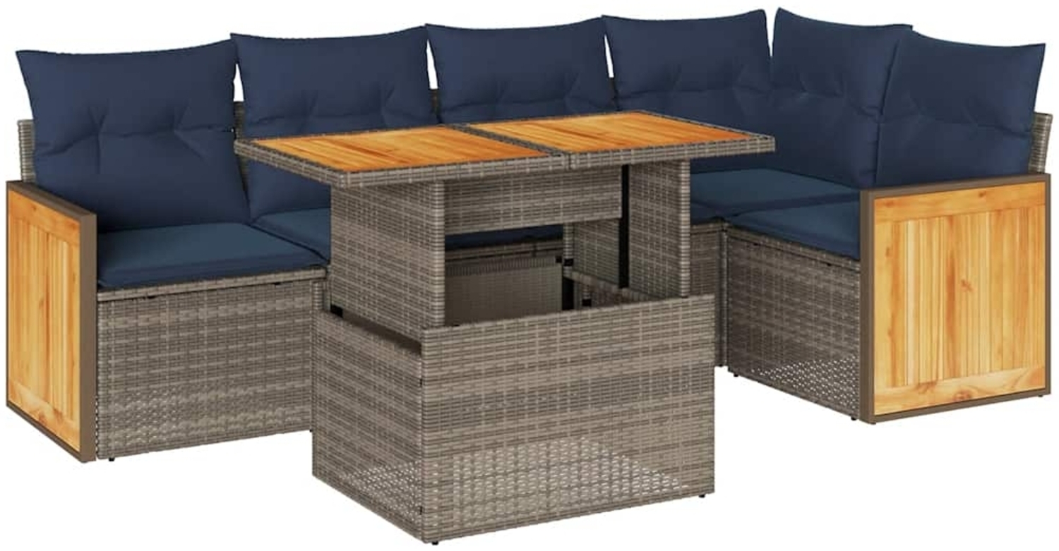 vidaXL 6-tlg. Garten-Sofagarnitur mit Kissen Grau Poly Rattan Akazie 3327715 Bild 1