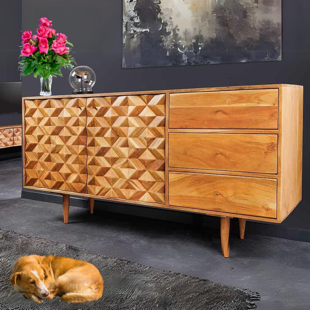 Dekoratives Sideboard MOSAICO 145cm Akazie Kommode Schubladen Bild 1