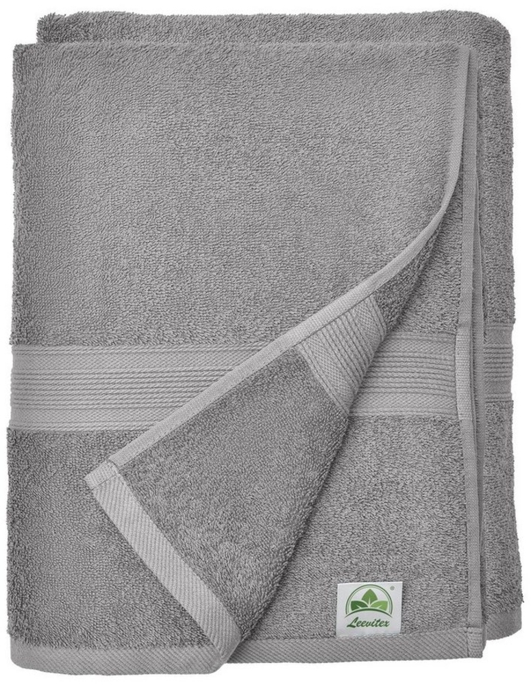 leevitex® Duschtuch Duschtuch 2er Set Duschtuch Frottier XL, 70 x 140 cm, saugfähig und fusselfrei, gestreifte Bordüre Bild 1